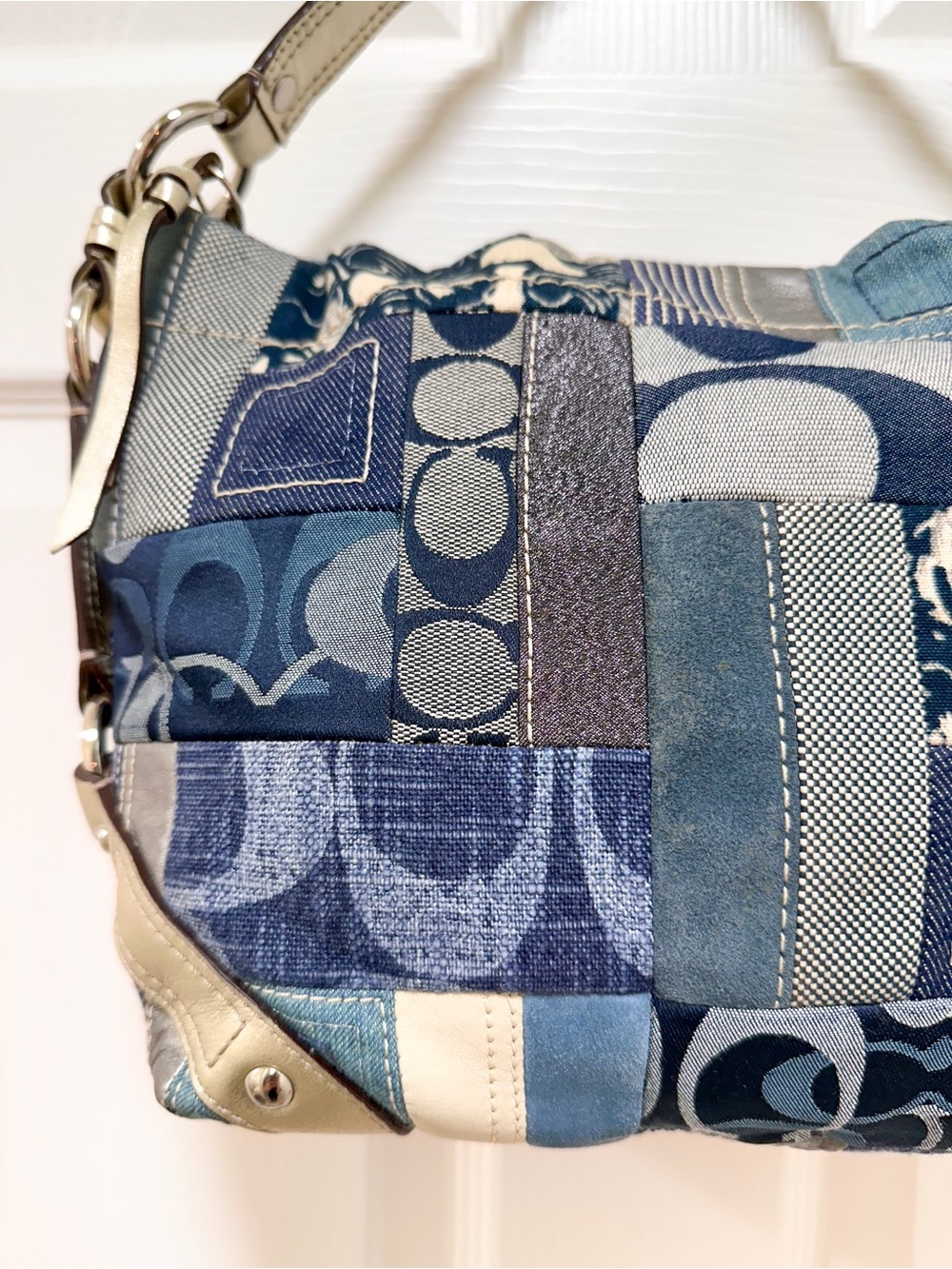 Coach Carly Small Denim Patchwork Hobo Shoulder Bag Blue Multi Vintage Y2K - Picture 14 of 17